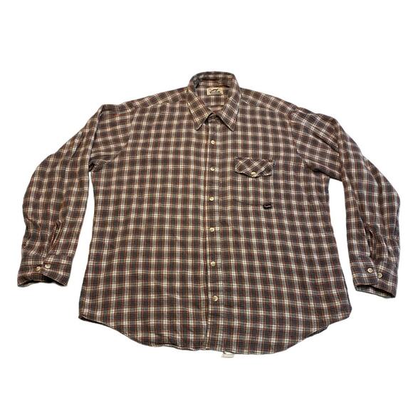 Vintage Duxbak Plaid Flannel Men’s Large Grey Orange Cotton Button Up Shirt - Picture 1 of 16